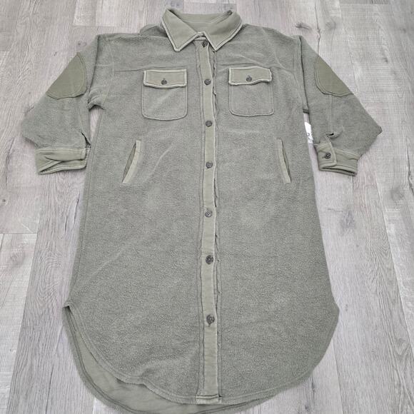 Free People We The Free Long Sherpa Shacket Coat Jacket Medium Oversized NWT - Picture 5 of 11